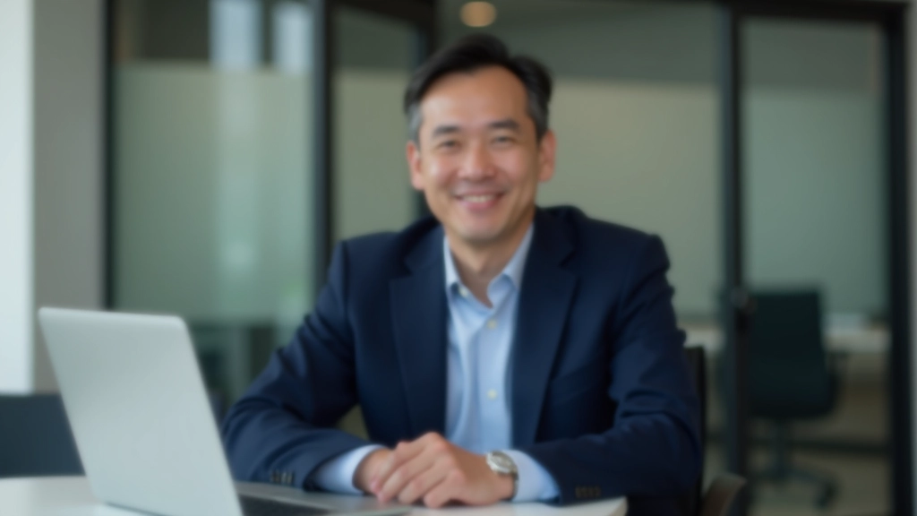 Professional financial advisor at modern office desk with laptop and documents, explaining banking concepts to client