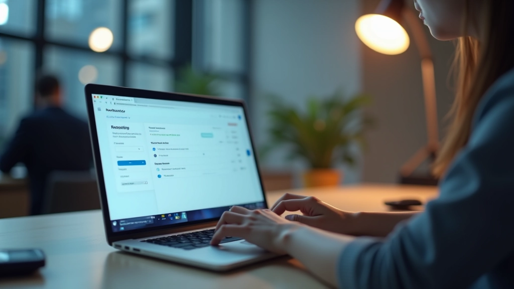 Laptop screen showing online banking dashboard with account balances, transactions, and transfer options clearly visible